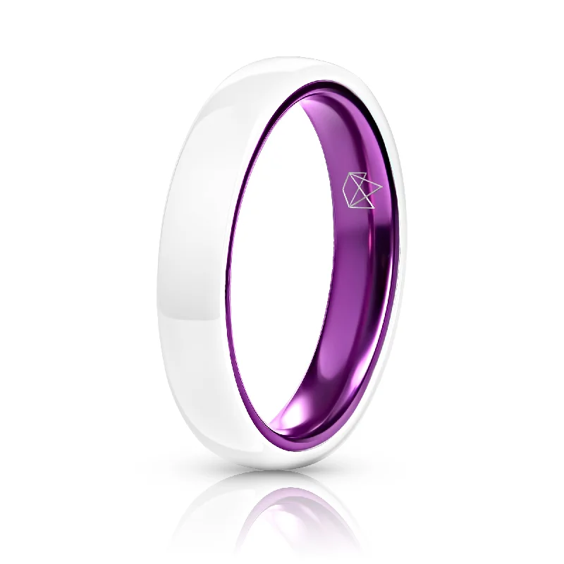 Diamond - Encrusted Women's Rings for Special Occasions in 18K GoldWhite Ceramic Ring - Resilient Purple - 4MM