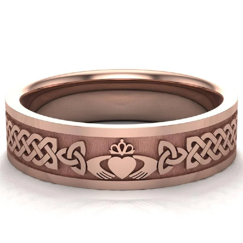 Art Deco - Inspired Women's Rings with Geometric Shapes in 14K GoldCladdagh Wedding Ring UCL1-14R6MFLAT - 14K Rose Gold