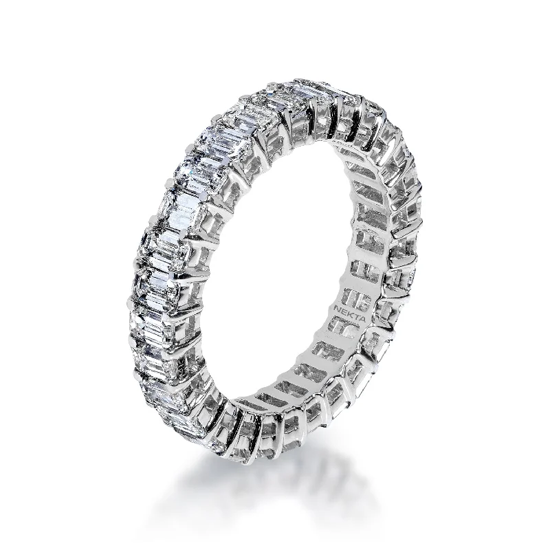 Channel - Set Women's Diamond Rings with Diamonds Securely Held in a Metal Groove for DurabilityRylie 4 Carat Emerald Cut Diamond Eternity Ring in 14k White Gold Shared Prong