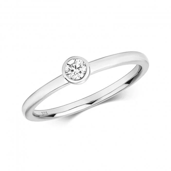 Minimalist Fashion Rings in Stainless Steel with a Single Solitaire CrystalDiamond Jewellery 9ct White Gold Ring RD828W