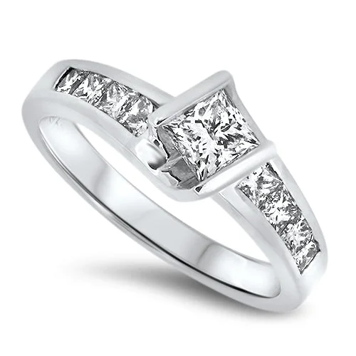 Art Deco - Inspired Women's Diamond Rings with Geometric Designs and Baguette - Cut Diamonds1.00ct Diamond Engagement Style Ring with Princess Cut Diamonds in 18ct White Gold