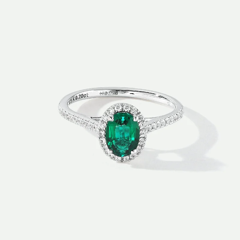 Rhinestone - Embellished Fashion Rings in Silver - Tone Metal for a Glamorous TouchRosalind | 9ct White Gold 0.20ct tw Lab Grown Diamond and Created Emerald Ring