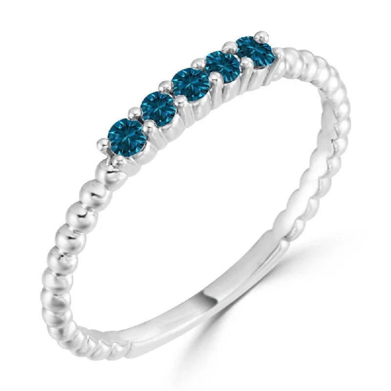 Three - Stone Women's Diamond Rings Symbolizing Past, Present, and Future with Emerald - Cut DiamondsAuriya 10k Gold 1/6ctw Stackable Petite Bubble Bead Blue Diamond Ring Ultra-thin