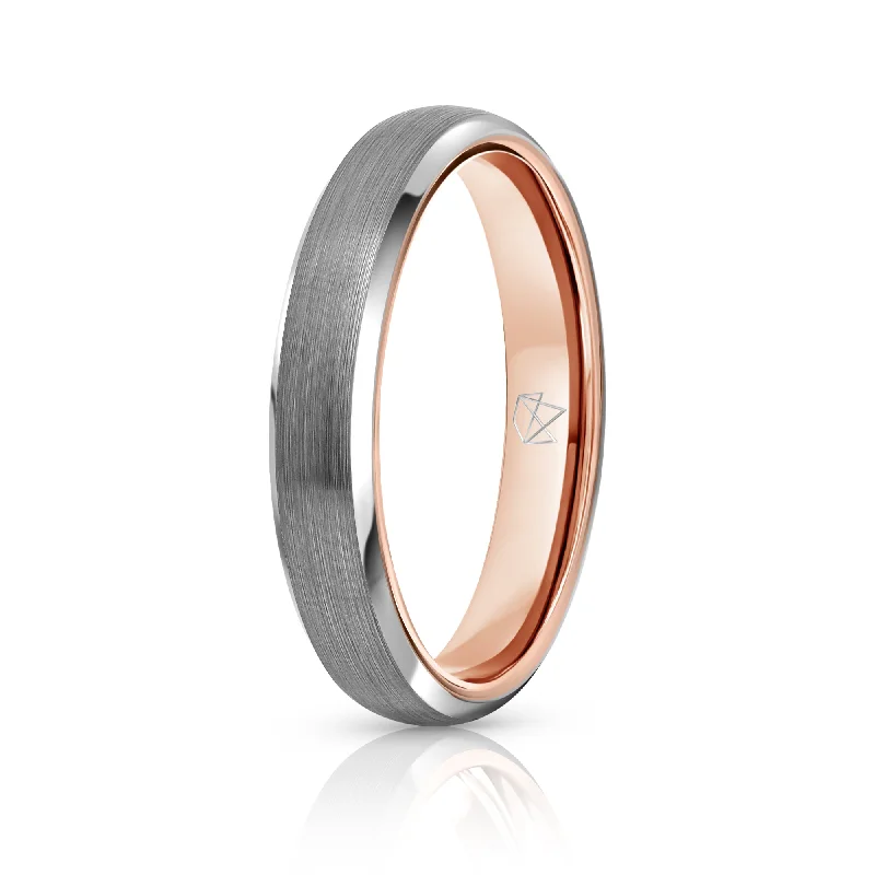 Enamel - Coated Women's Rings in Bright, Bold ColorsSilver Tungsten Ring - Rose Gold - 4MM