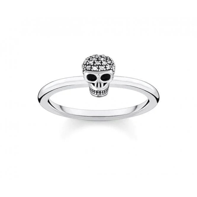 Beaded Fashion Rings in Natural Stones and Cotton Cord for a Handmade AestheticSilver Zirconia Skull Stacking Ring TR2327-643-14