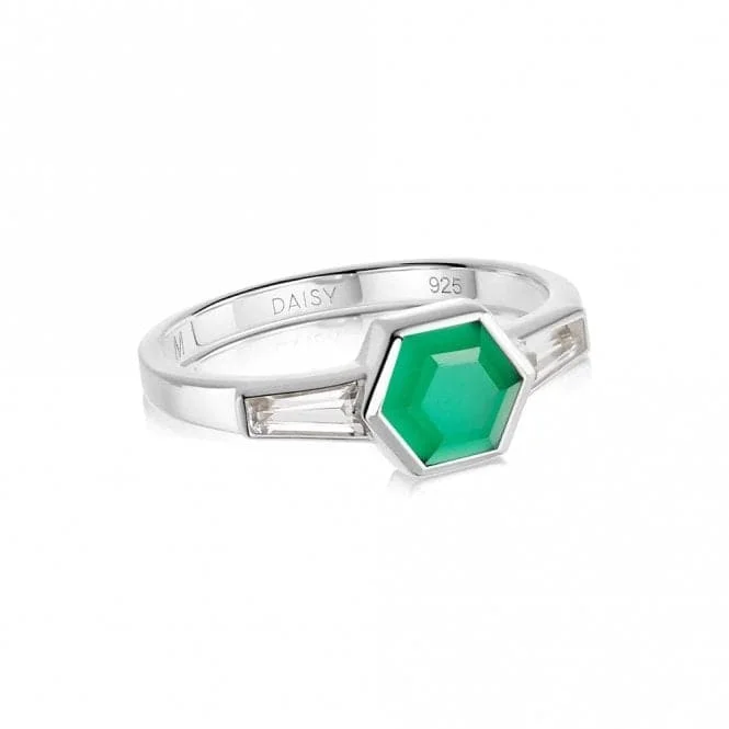 Statement - Making Fashion Rings in Gold - Plated Brass with Oversized Cubic Zirconia StonesBeloved Green Onyx Hexagon Sterling Silver Ring JR07_SLV