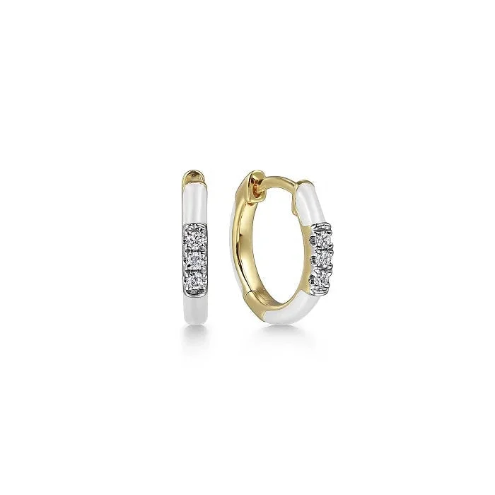 Men's Topaz Engagement Rings in 10K Gold with a Channel - Set Diamond Band14K Yellow Gold Diamond Classic Huggie with White Enamel