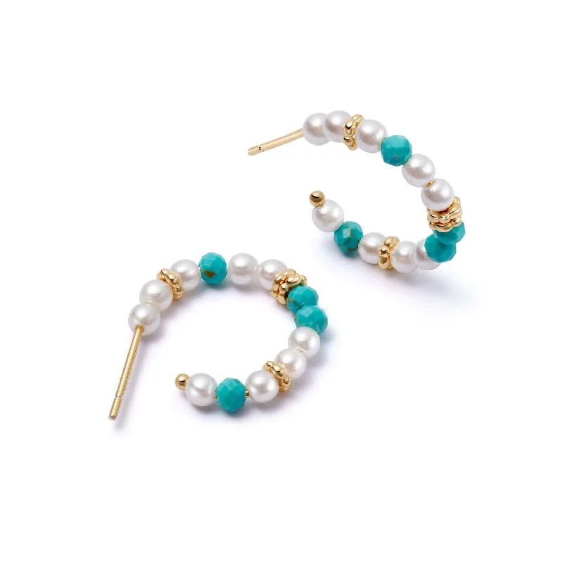 Gold hoop earringsPearl Turquoise Midi Hoop Earrings 18ct Gold Plate