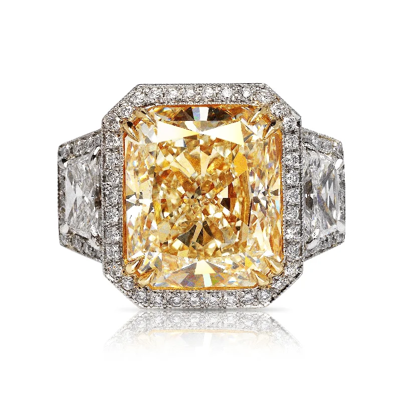 Channel - Set Women's Diamond Rings with Diamonds Securely Held in a Metal Groove for DurabilitySOL 13 CARAT RADIANT CUT FANCY YELLOW COLOR VS2 CLARITY DIAMOND ENGAGEMENT RING PLATINUM GIA CERTIFIED 10 CT FY VS2 BY MIKE NEKTA