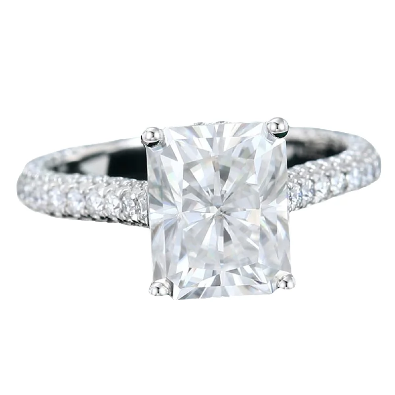 Women's Diamond Rings with Side - Stone Pave Setting for a Sparkling and Continuous ShineGIA 2.01ct Radiant Cut Natural Pave Diamond Engagement Ring 18K White Gold