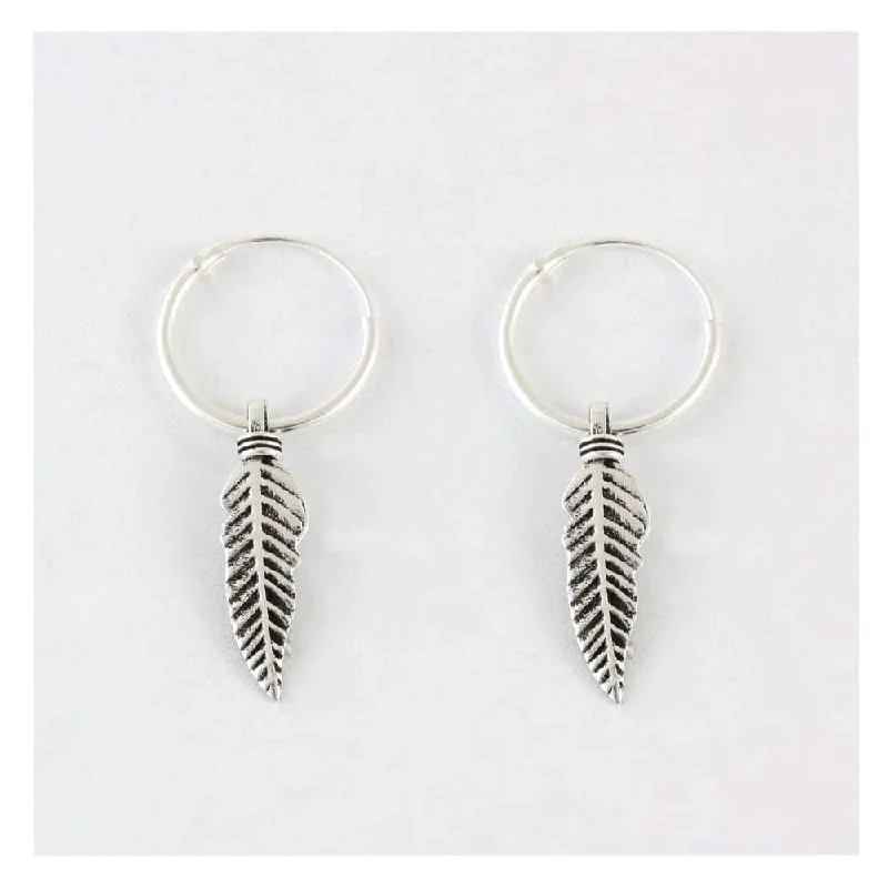 Oval hoop earringsKingsley Ryan Sterling Silver Feathers on Hoop Earrings