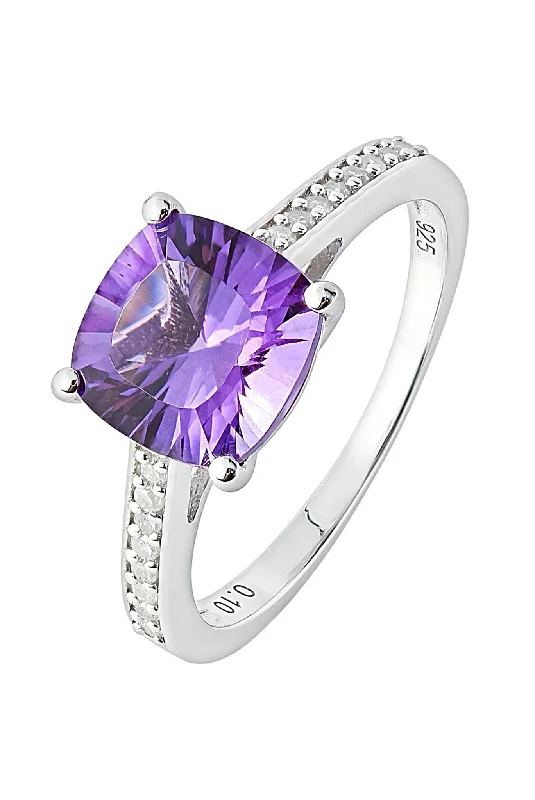 LED - Lit Fashion Rings in Plastic with Color - Changing Effects for a Futuristic LookSterling Silver Amethyst and 0.10ct Diamond Ring