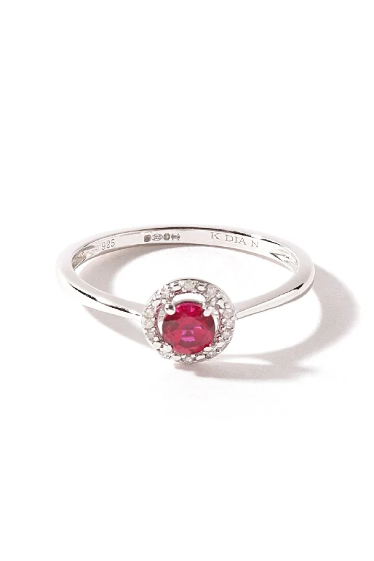 Fashion Rings with Initial Charms in Silver - Plated Metal for a Custom AccessorySterling Silver Created Ruby and Diamond Halo Ring