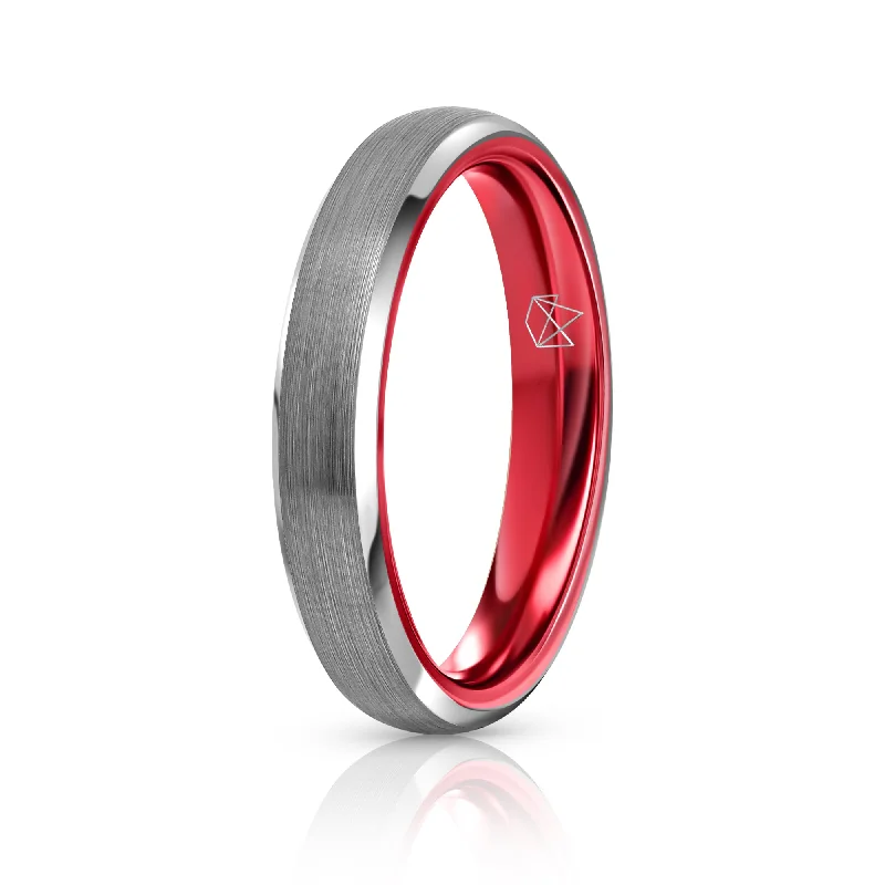 Silicone Women's Rings for a Comfortable and Durable OptionSilver Tungsten Ring - Resilient Red - 4MM