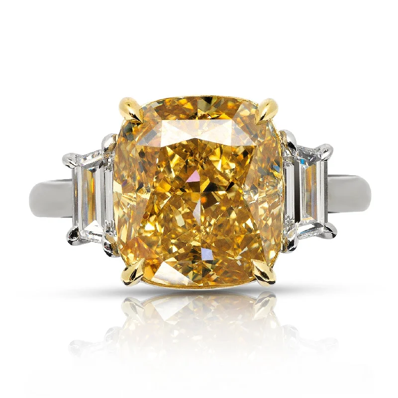 Three - Stone Women's Diamond Rings Symbolizing Past, Present, and Future with Emerald - Cut DiamondsSARI 6 CARAT CUSHION CUT NATURAL FANCY DEEP BROWNISH YELLOW DIAMOND ENGAGEMENT RING PLATINUM & 18K GOLD GIA CERTIFIED 6 CT FDBG SI1 BY MIKE NEKTA