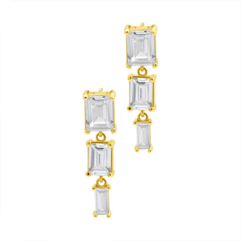 Star - shaped drop earrings for a celestial and magical appearance14k Gold Plated Crystal Rectangle Drop Earrings