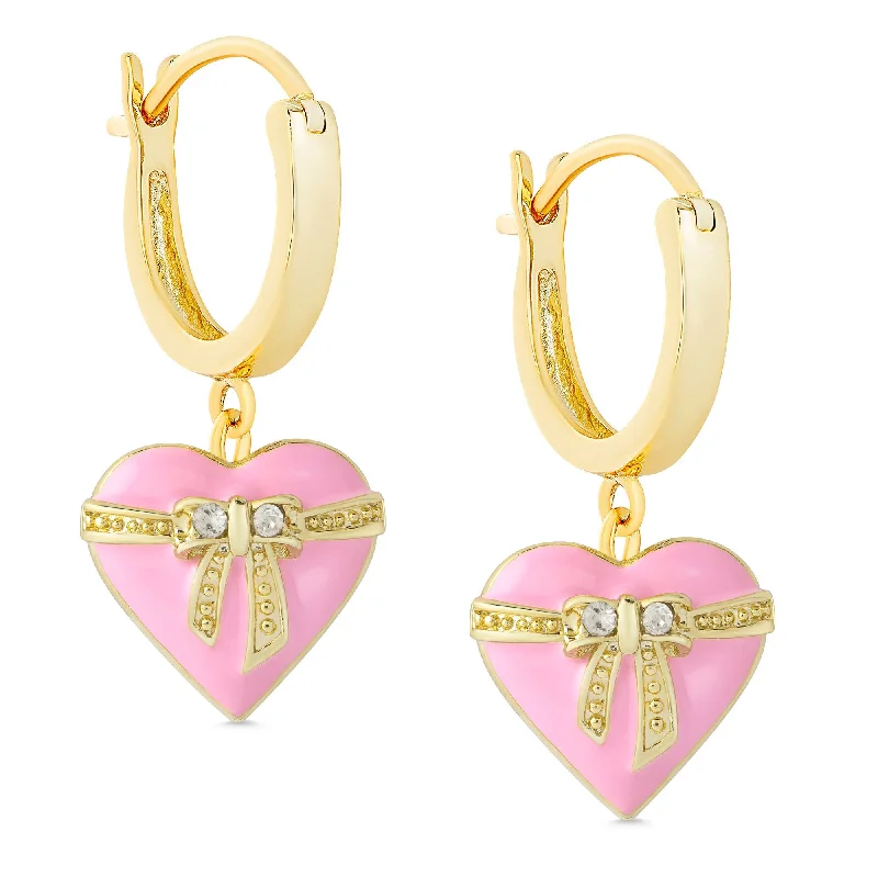 Sparkly drop earrings with a high - shine finishHeart & Ribbon Bow Dangle Earrings