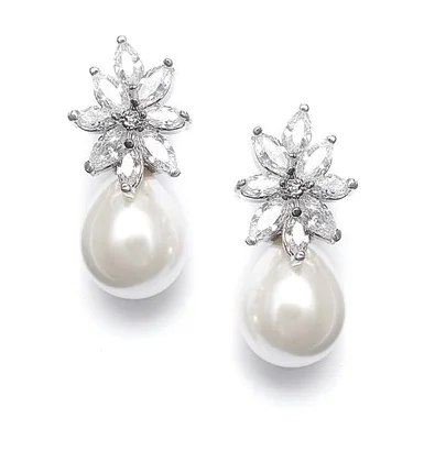 Crystal - adorned drop earrings for a glamorous lookLora Freshwater Pearl and Crystal Bridal Drop Earrings