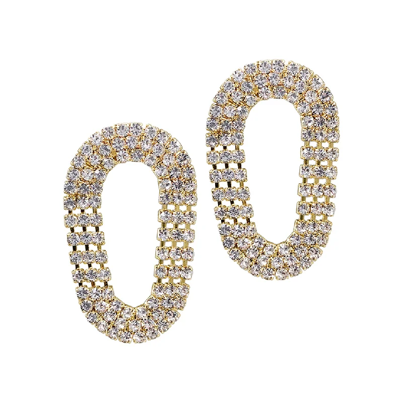 Magnetic - closure drop earrings for easy wearing14k Gold Plated Pave Cascade Oval Hoops