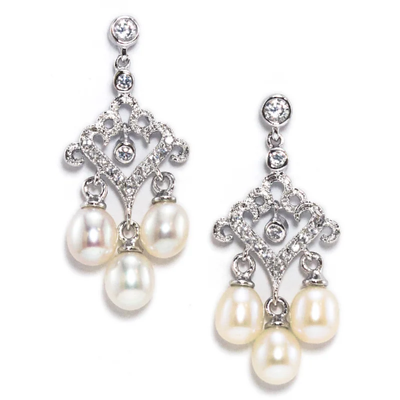 Pearl - studded drop earrings with a classic designTinsley Freshwater Pearl and Crystal Chandelier Bridal Earring