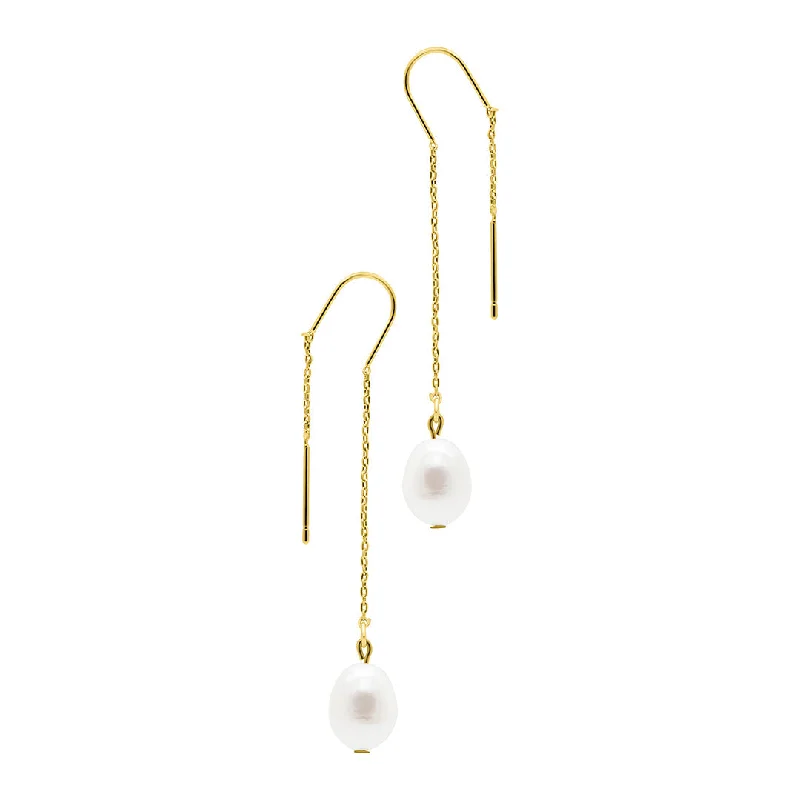 Lightweight drop earrings for all - day comfort14k Gold Plated Threader Earrings with Freshwater Pearl