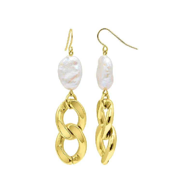 Feather - inspired drop earrings for a unique and delicate look14k Gold Plated Freshwater Pearl Curb Chain Earrings