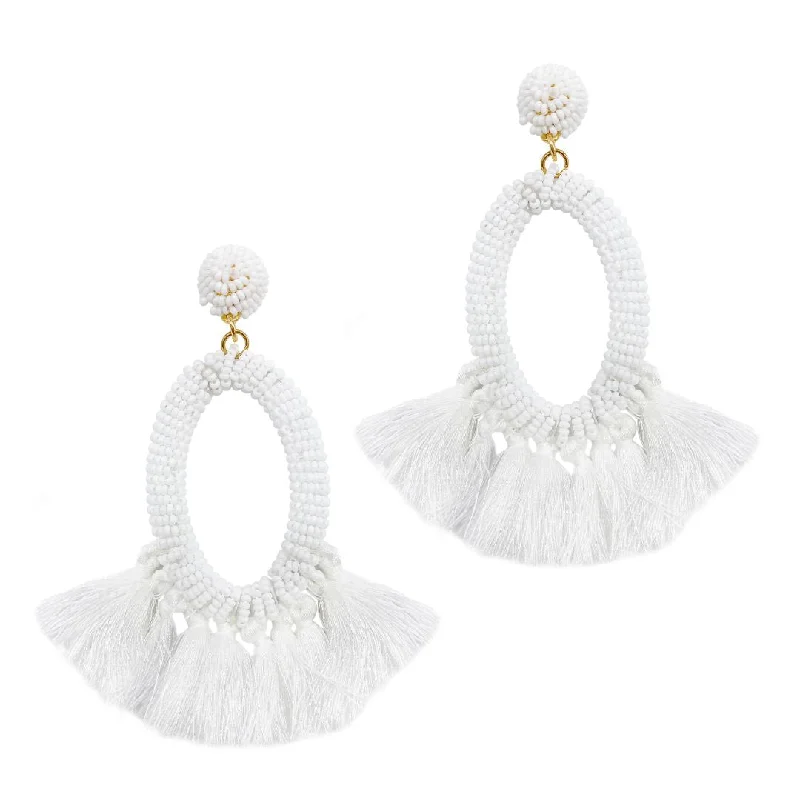 Everyday - wear drop earrings in simple and elegant designsWhite Beaded Oval Drop Earring