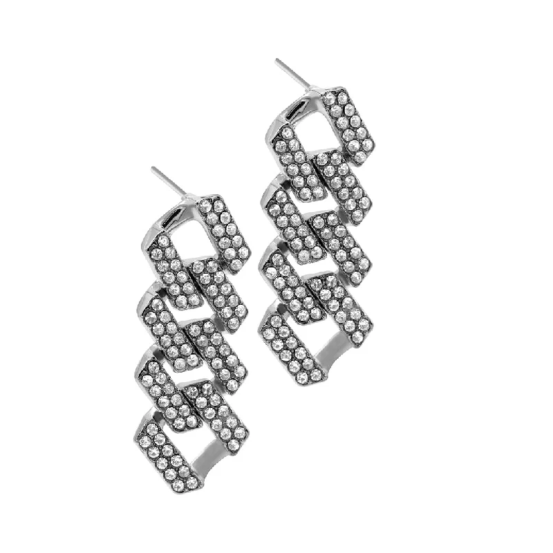 Geometric - shaped drop earrings with a contemporary designRhodium Plated Edgy Cuban Chain Crystal Drop Earrings