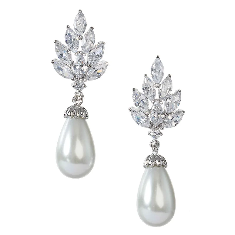 Arrow - shaped drop earrings for a modern and edgy styleMargaret Modern Vintage Pearl and Cubic Zirconia Bridal Earring