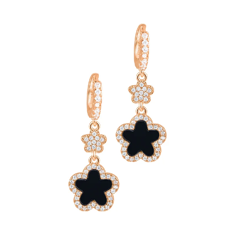 Sparkly drop earrings with a high - shine finish14k Rose Gold Plated Black CZ Clover Earrings