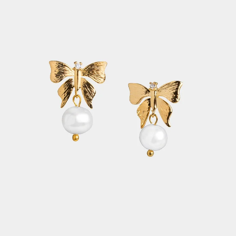 Clip - on drop earrings for non - pierced earsPapillon Pearl Earrings