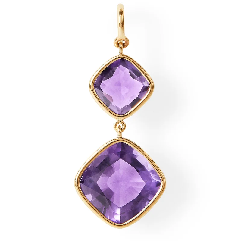 Victorian - era drop earrings with intricate detailsThe Eva Earrings (Cushion Cut Amethyst Double Drop Earrings in Solid 18ct Gold)