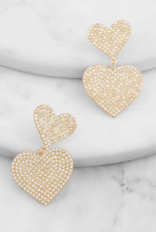 Crystal - adorned drop earrings for a glamorous lookPave Rhinestone Heart Drop Earrings