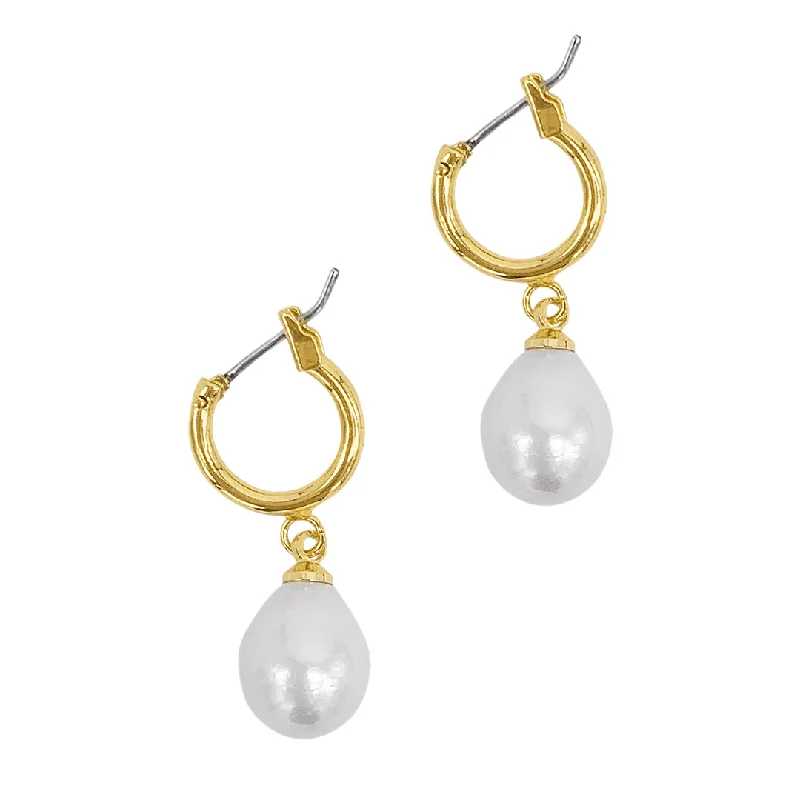 Gold - plated drop earrings with a modern twist14k Gold Plated Freshwater Pearl Huggie Drop Earrings