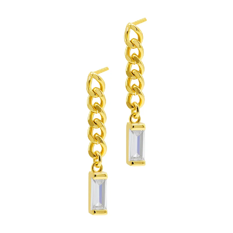 Vintage - style drop earrings with a nostalgic charm14k Gold Plated Chain Crystal Drop Earrings