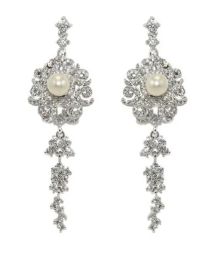 Arrow - shaped drop earrings for a modern and edgy styleClaribelle Pearl and Pave' Crystal Statement Earring