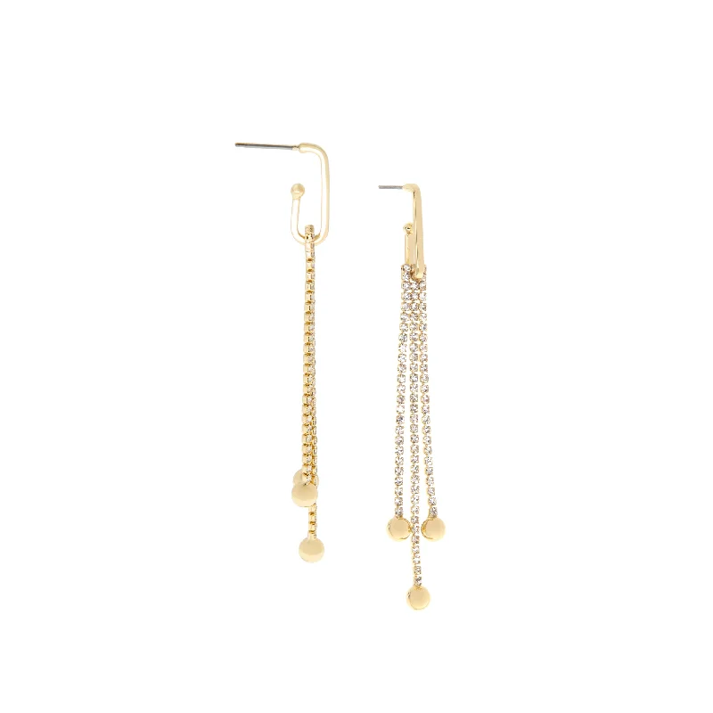 Vintage - style drop earrings with a nostalgic charmcrystal/brass ball fringe drop earring