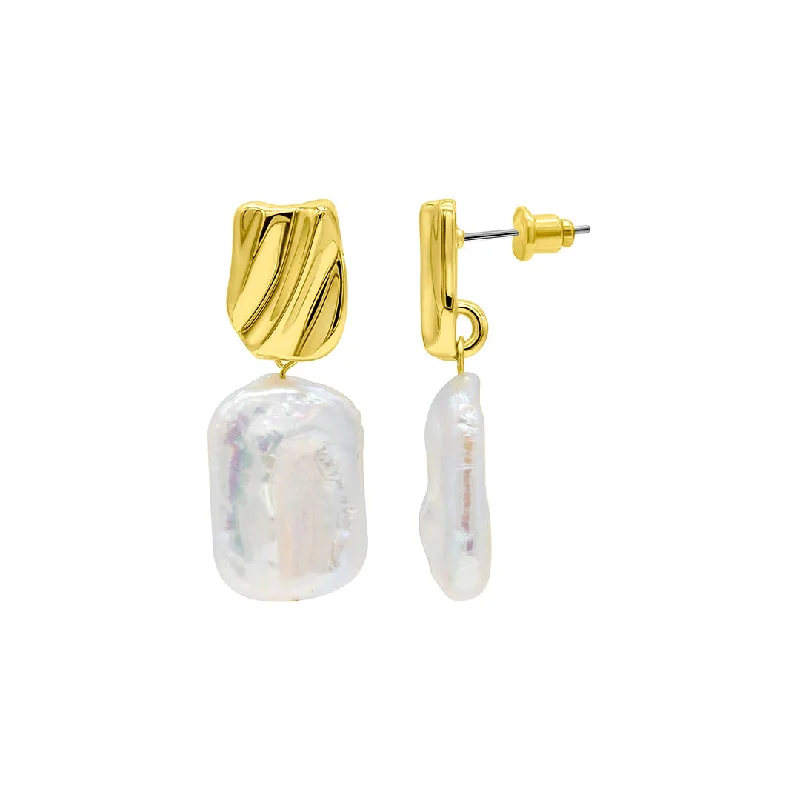 Heart - shaped drop earrings for a loving and charming look14k Gold Plated Freshwater Pearl Coin Drop Earrings