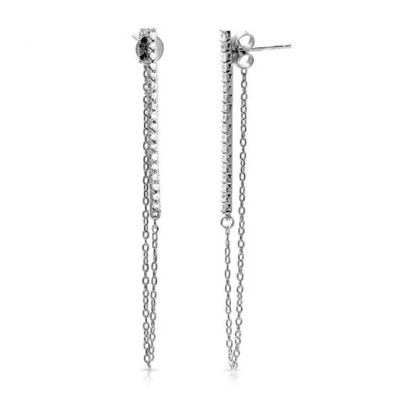 Garnet drop earrings in deep red tonesRhodium Plated Vertical Bar Drop Chain Earrings