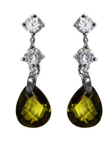 Adjustable - length drop earrings for a customizable lookMalia Olive green crystal drop earring