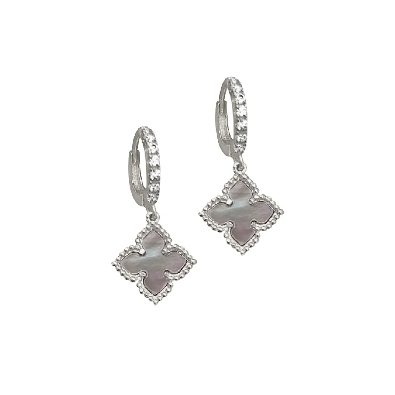 Tourmaline drop earrings in a spectrum of colorsRhodium Plated Floral White Mother of Pearl Drop Earrings