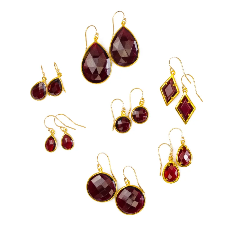 Sparkly drop earrings with a high - shine finishGarnet Earrings : January Birthstone