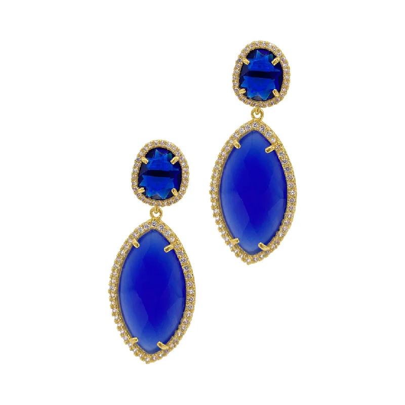 Tassel - decorated drop earrings for a stylish and playful touchTarnish Resistant 14k Gold Plated Blue Drop Marquis Halo Earrings