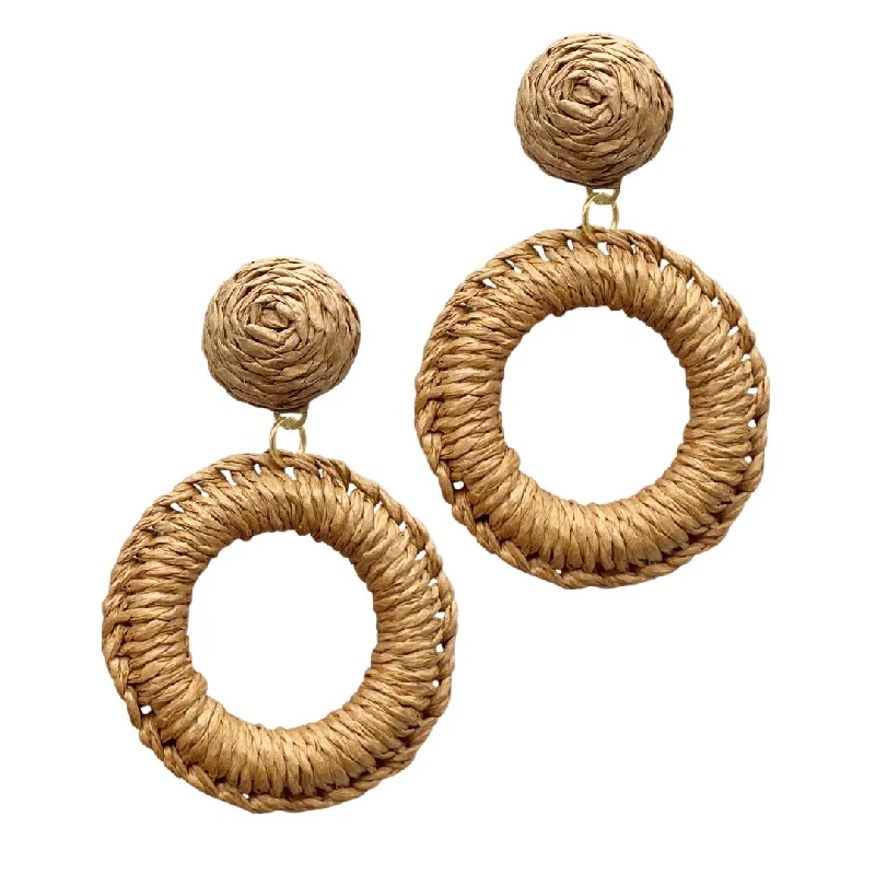 Stackable drop earrings for a unique and personalized styleBrown Raffia Basket Weave Drop Circle Earrings