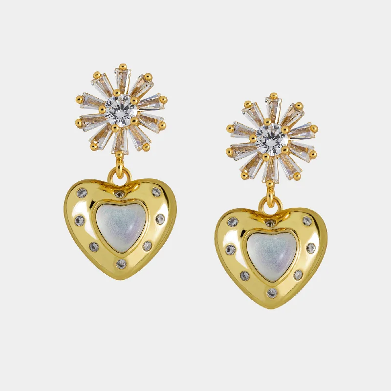 Opal drop earrings with iridescent play - of - colorBethany CZ Heart Earrings