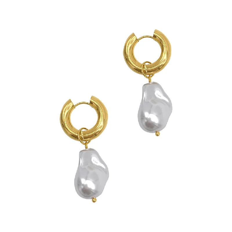 Feather - inspired drop earrings for a unique and delicate lookTarnish Resistant 14k Gold Plated Shell Pearl Chubby Hoop Earrings