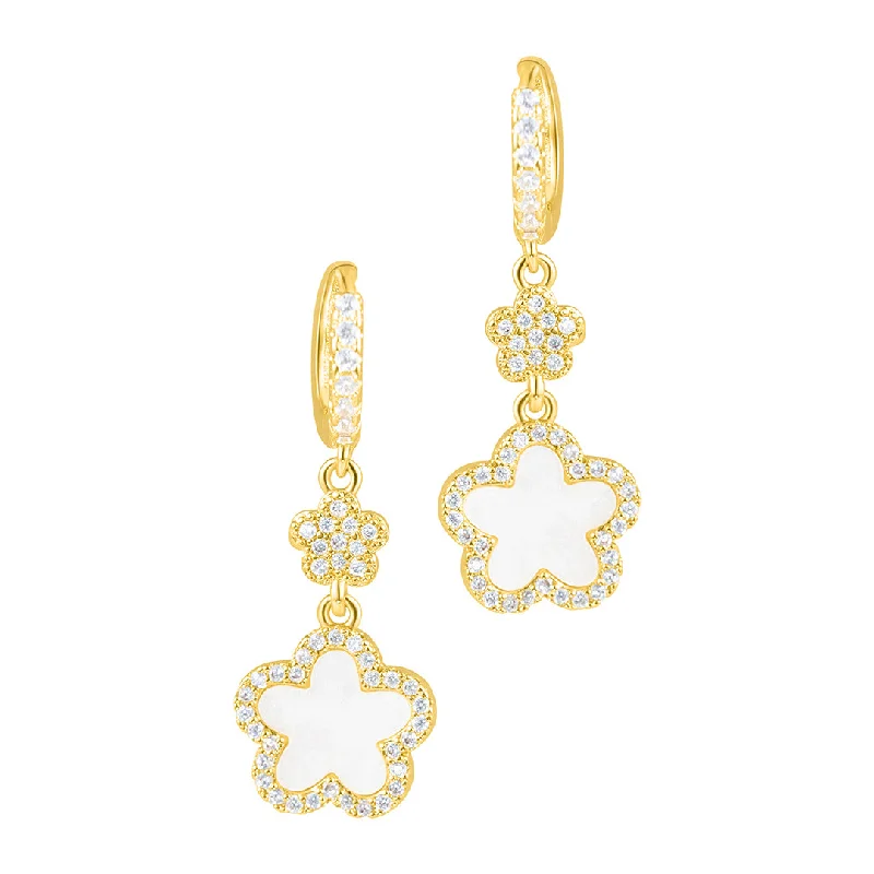 Two - tone drop earrings with a combination of metals14k Yellow Gold Plated White CZ Clover Earrings