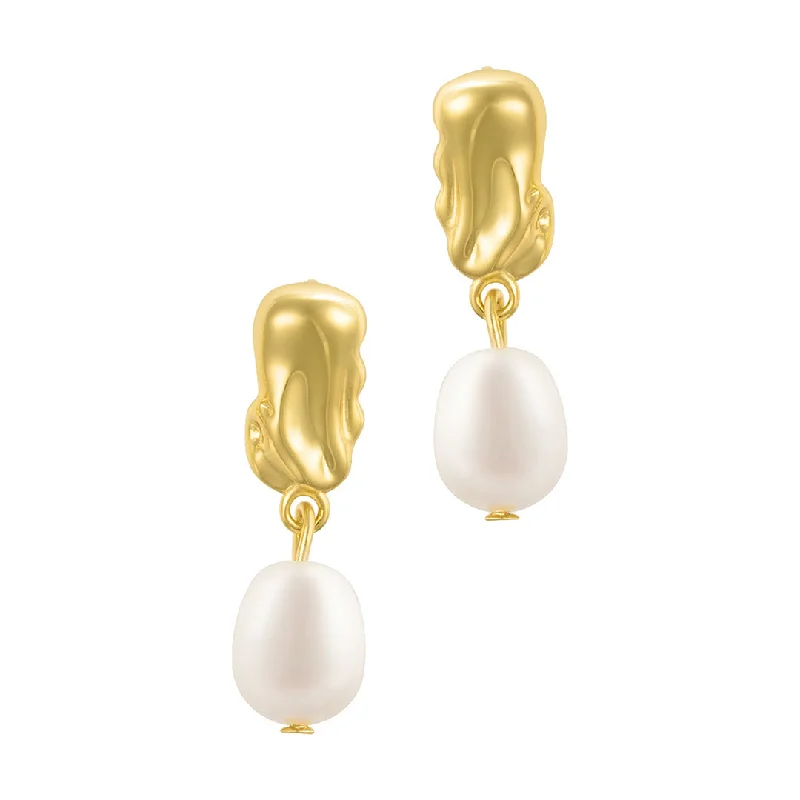 Adjustable - length drop earrings for a customizable look14k Gold Plated Freshwater Pearl Mini Drops with Organic Detail