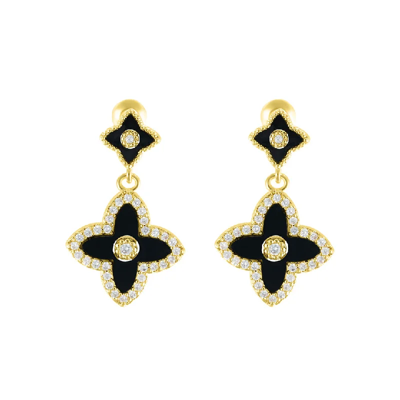 Leaf - shaped drop earrings for a nature - inspired aesthetic14k Gold Plated Black Clover Drop Earrings