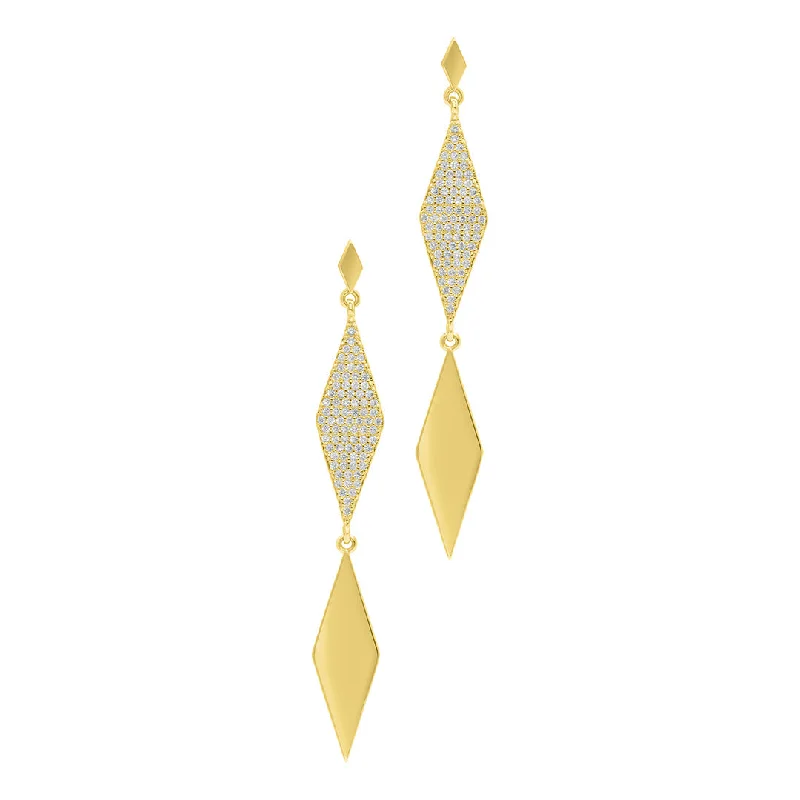 Retro - style drop earrings from the 1960s or 1970s14k Gold Plated Long Diamond Drop Earrings